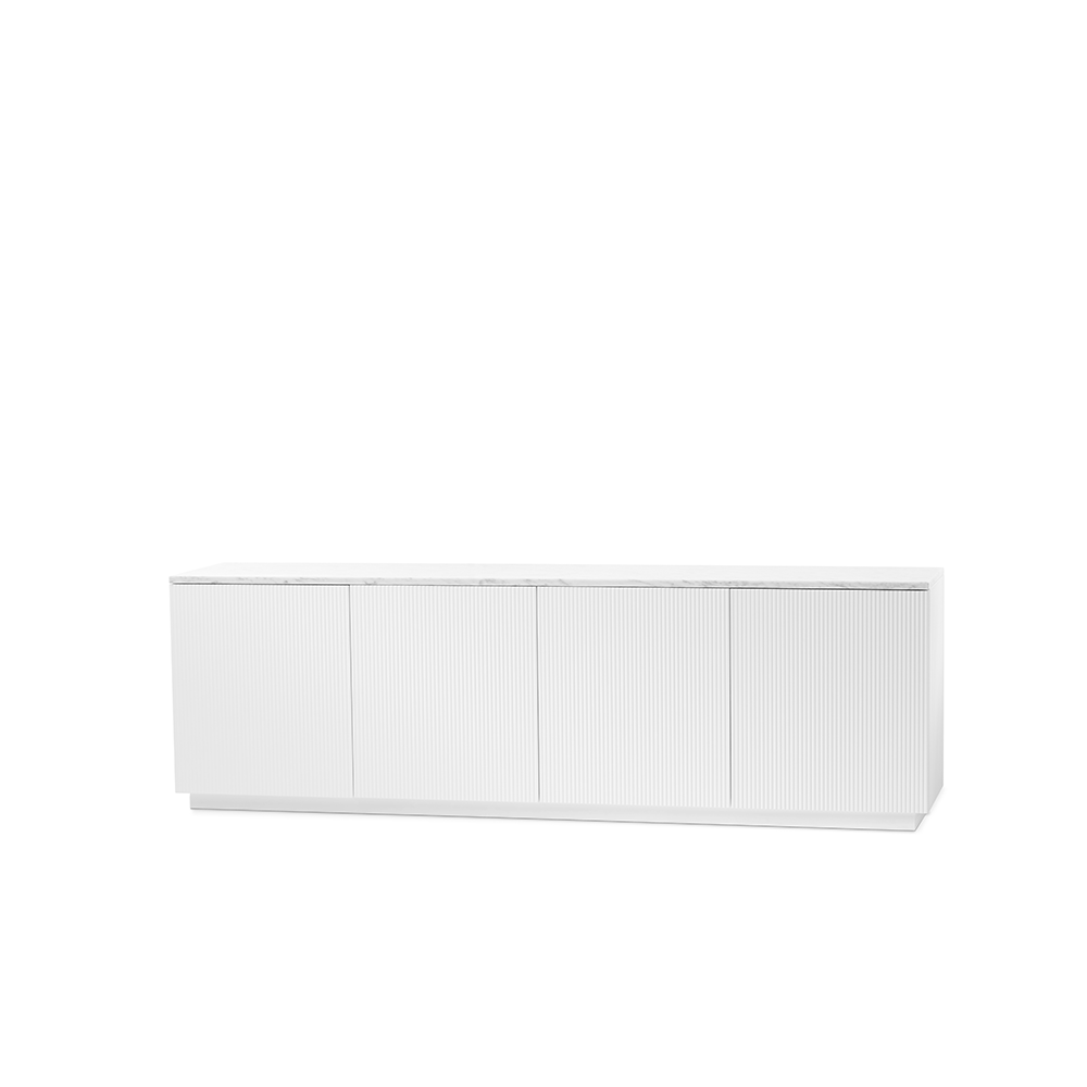 A2 Beam side table White lacquer, white base, tabletop in carrara marble