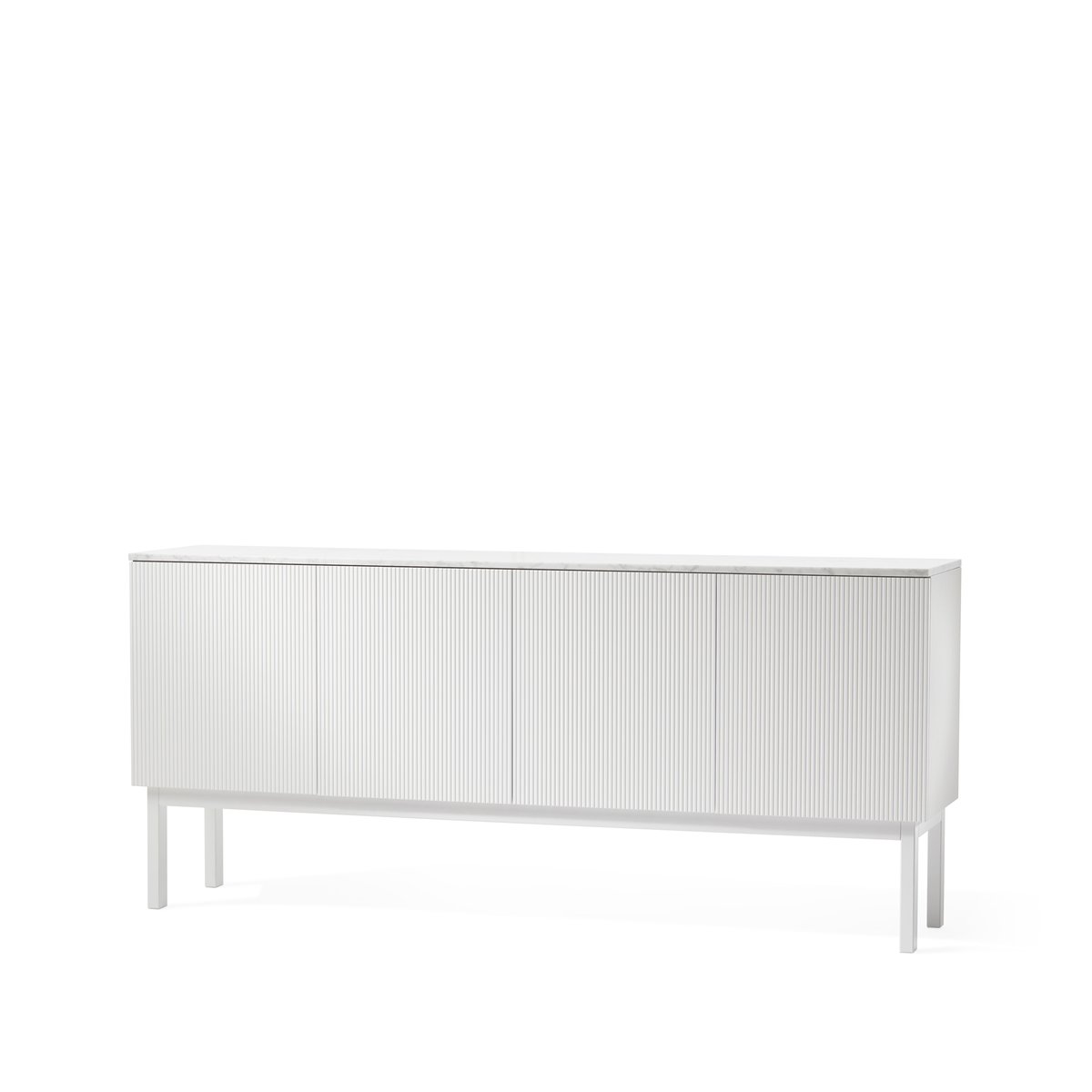 A2 Beam side table White lacquer, white stand, tabletop in carrara marble