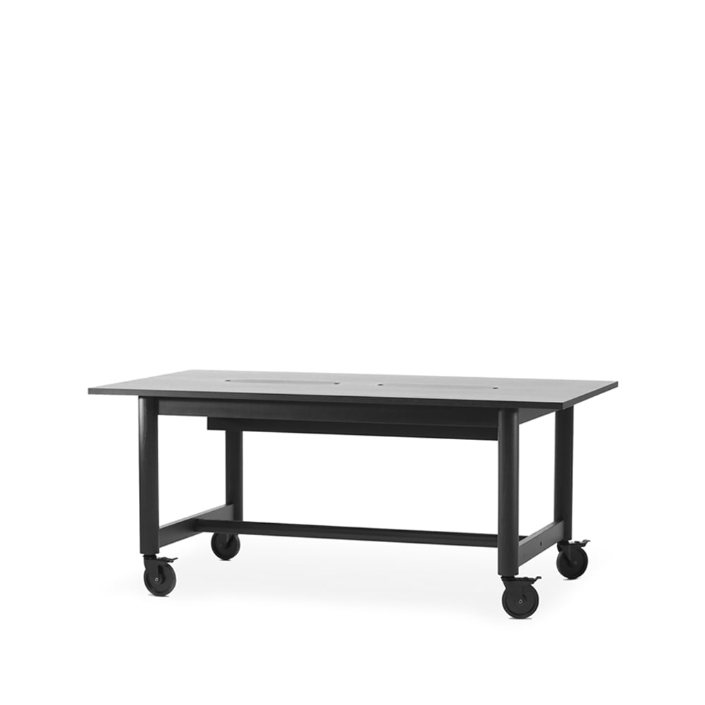 A2 Connect desk Black stained oak-black wheels-h73