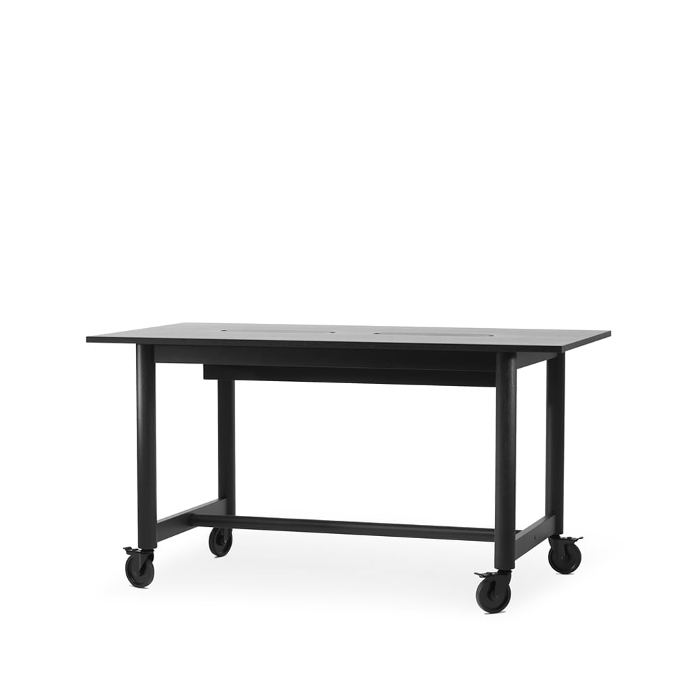 A2 Connect desk Black stained oak-black wheels-h90