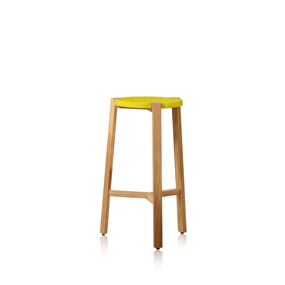 A2 Happy Barstool low Yellow, oak legs