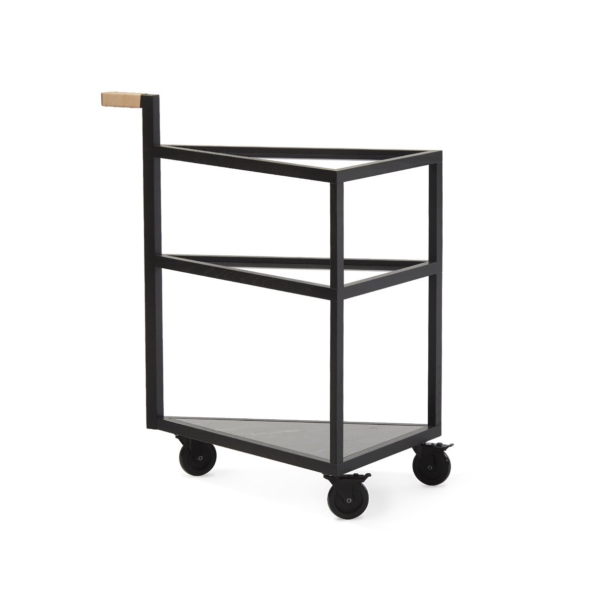 A2 Move serving trolley Black stained oak, big, marble marquina, glass