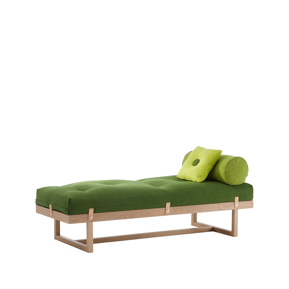 A2 Stay day bed Fabric green. frame in white oiled oak