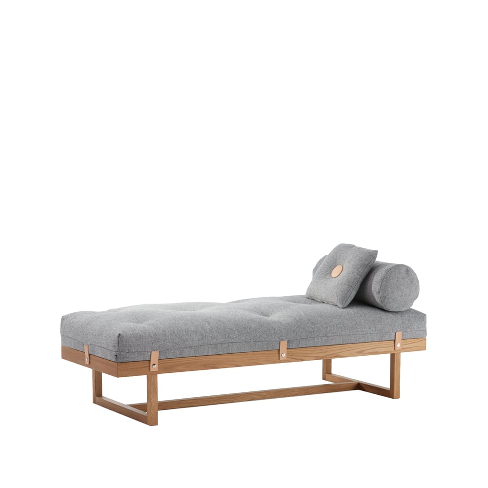 A2 Stay day bed Fabric grey. body in oiled oak