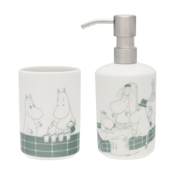 Moomin soap dispenser and toothbrush holder - Bath time green-white - Arabia