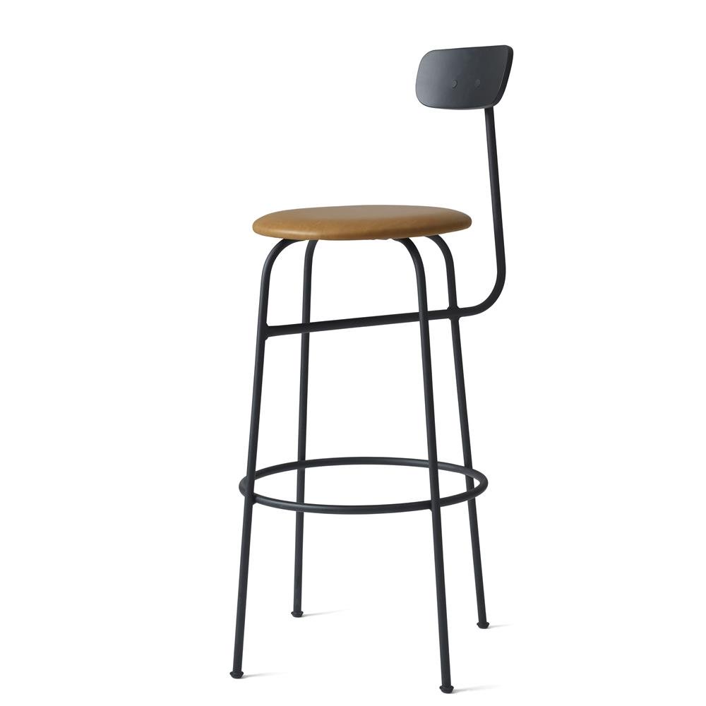 Audo Copenhagen Afteroom barstool leather seat Black-cognac