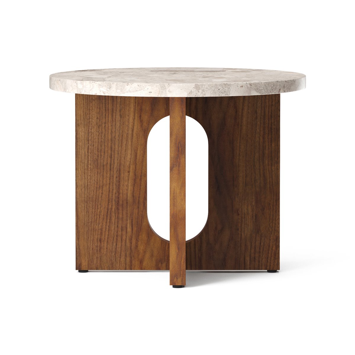 Audo Copenhagen Androgyne side table Ø50 cm walnut base Kunis Breccia table top