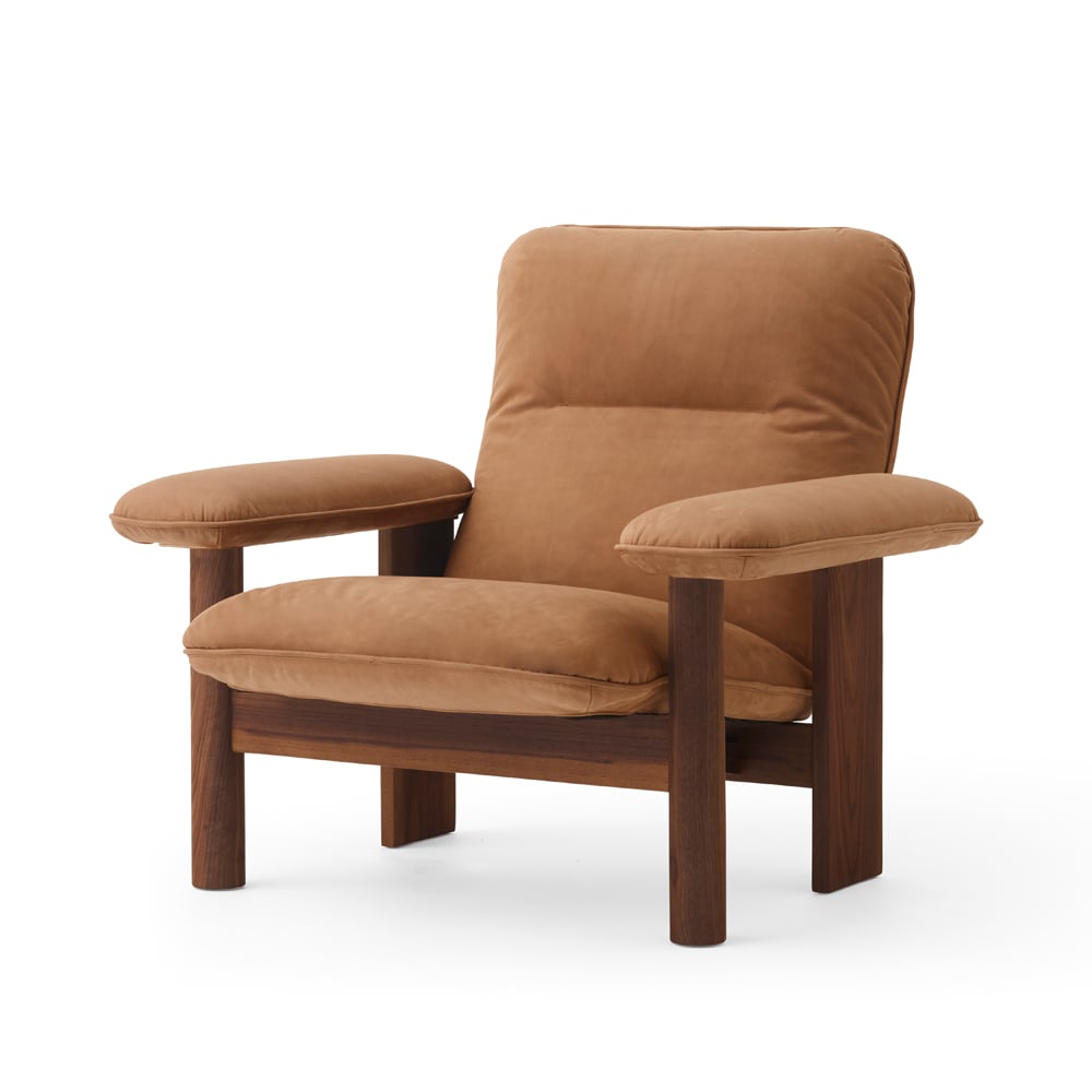 Audo Copenhagen Brasilia armchair Leather dunes camel 21004 brown, walnut legs