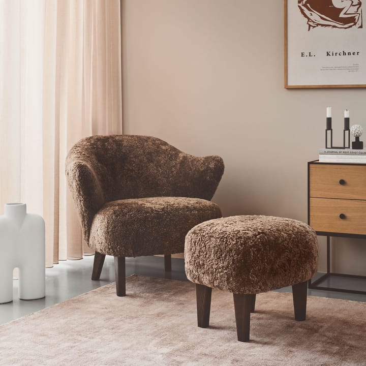 Ingeborg armchair set, Sheepskin moonlight, incl. footstool, legs smoked oak Audo Copenhagen