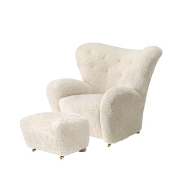 The Tired Man armchair set - Sheepskin moonlight, incl. footstool, legs oak smoked - Audo Copenhagen