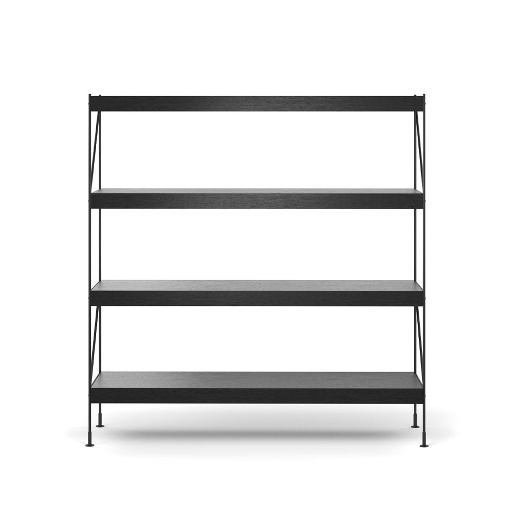 Audo Copenhagen Zet shelving system Oak black stained, 1x4, black steel base