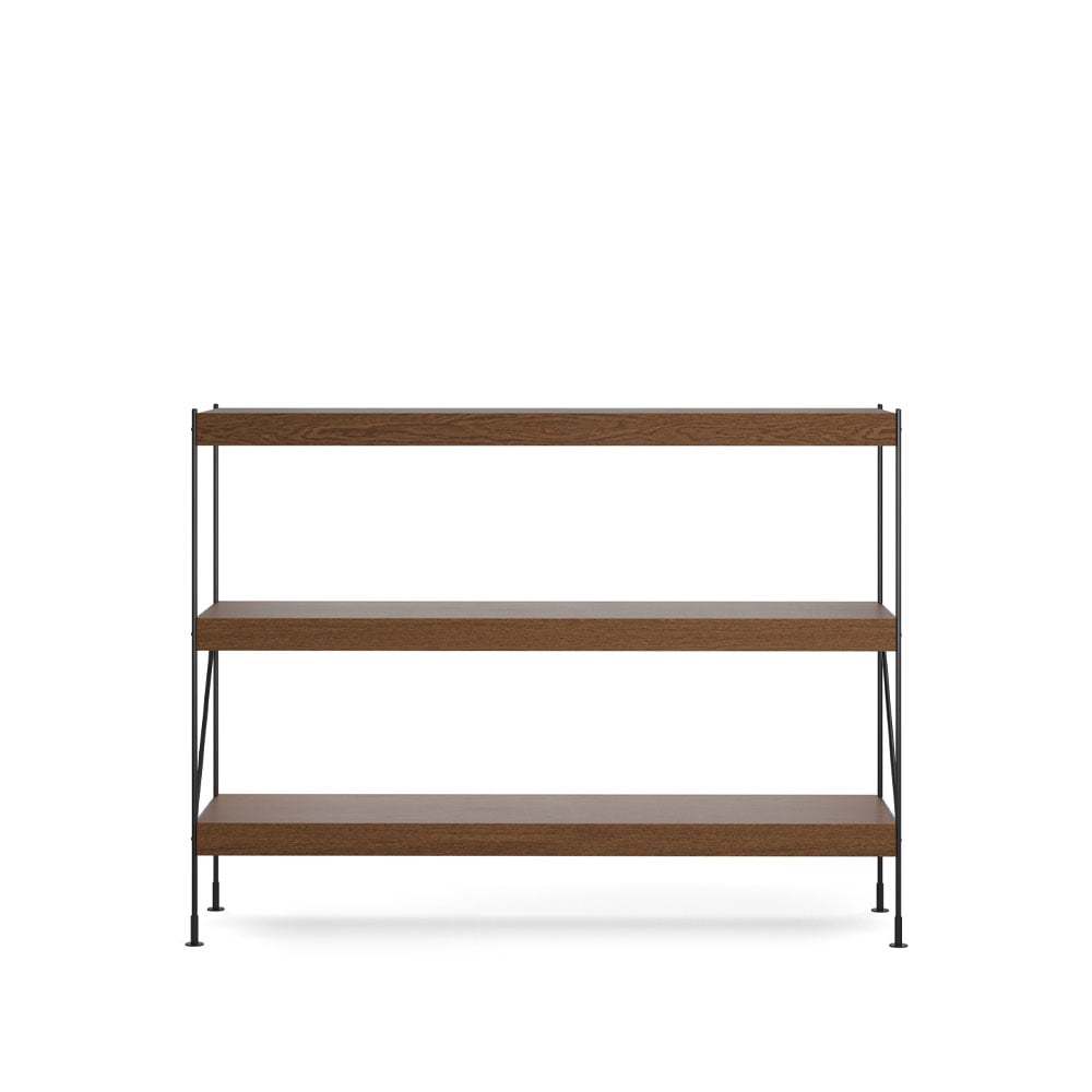 Audo Copenhagen Zet shelving system Oak dark stained, 1x3, black steel base