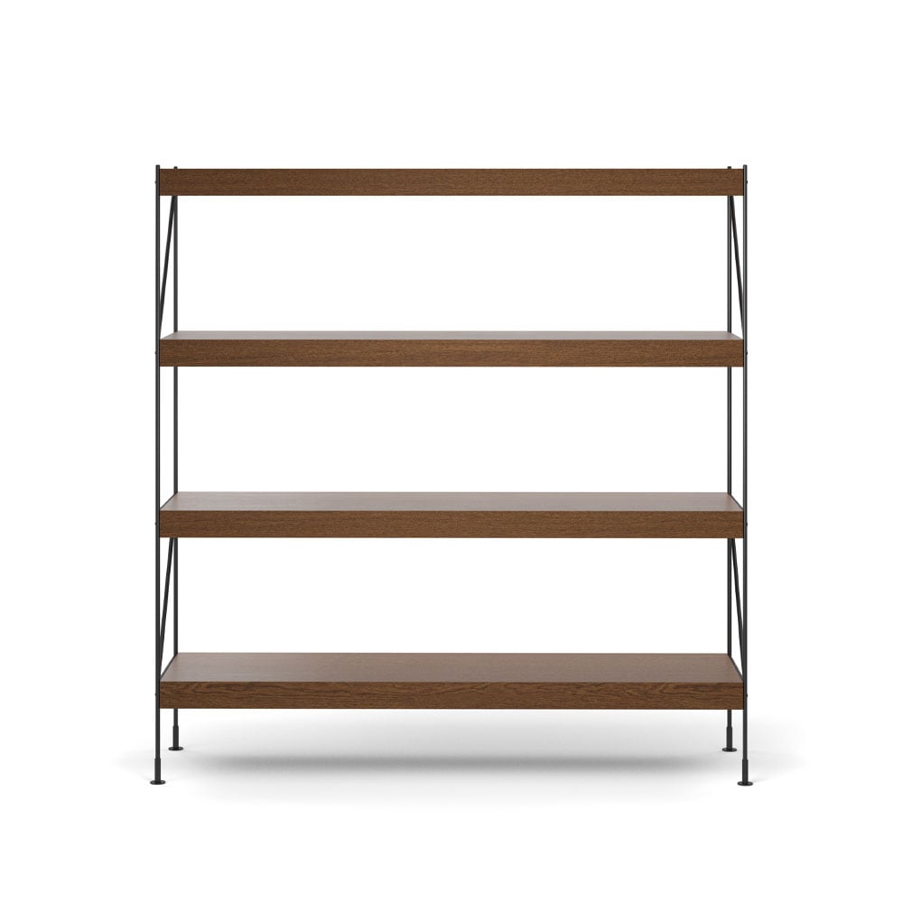 Audo Copenhagen Zet shelving system Oak dark stained, 1x4, black steel base