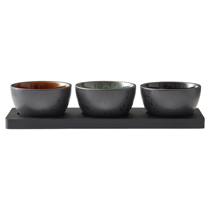 Cabaret set tray with 3 bowls, Black-multi Bitz