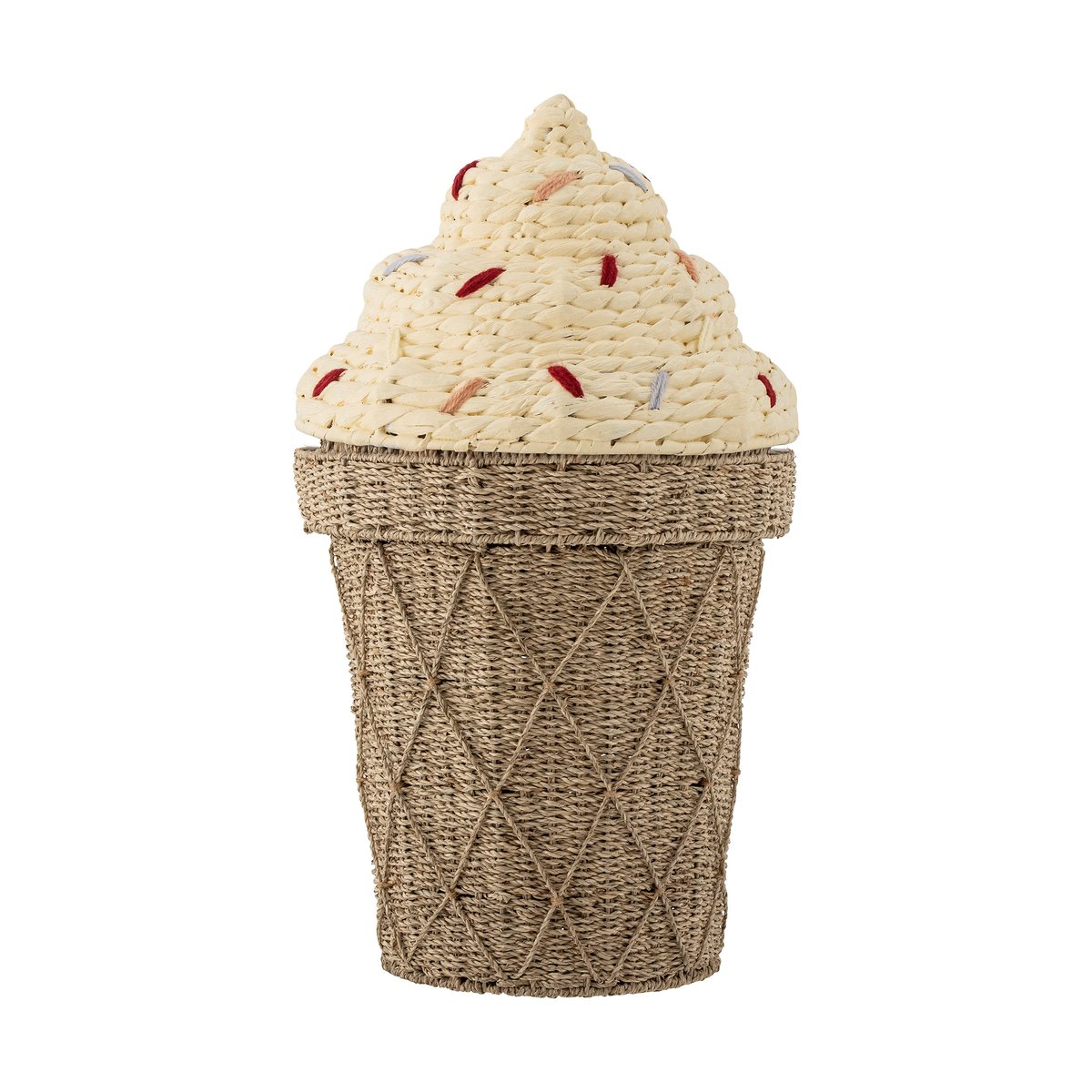 Bloomingville Cillie storage basket with lid Ø40 cm Nature ice cream