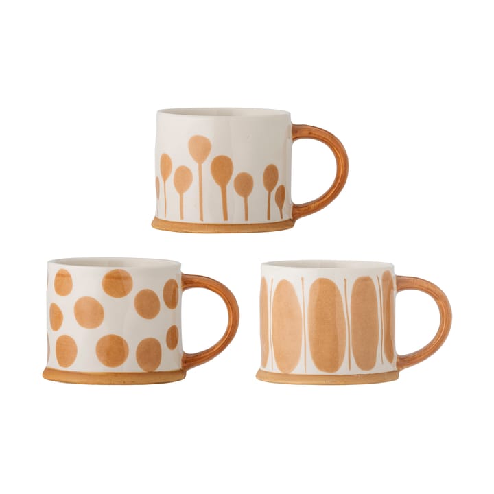 Linora mug 450 ml 3-pack, White-brown Bloomingville