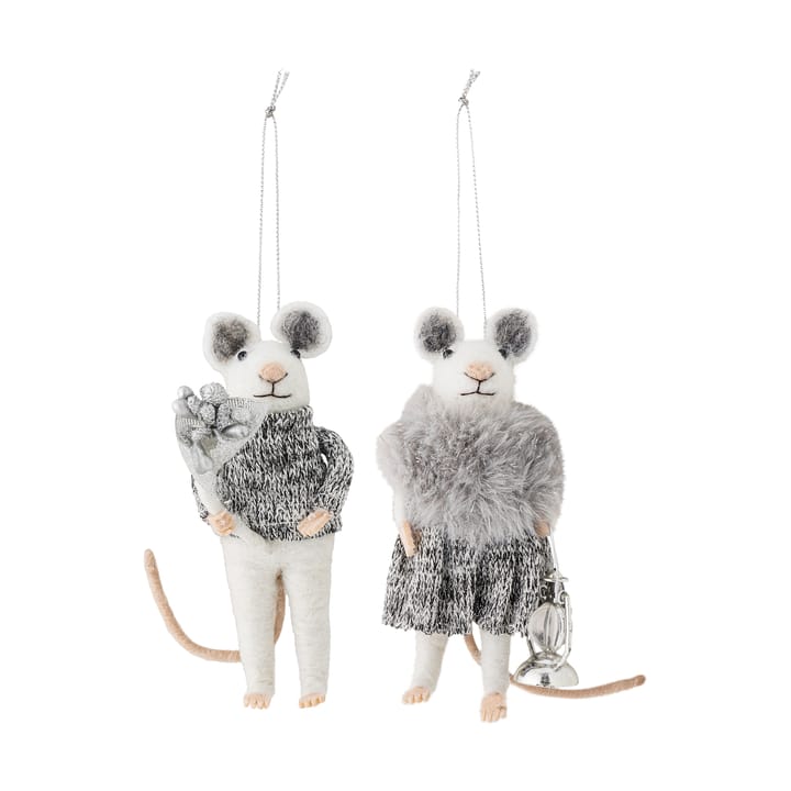 Peo Christmas ornament mouse 2 pieces - White-grey - Bloomingville