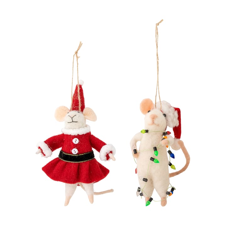 Peo Christmas ornament mouse 2 pieces - White-red - Bloomingville