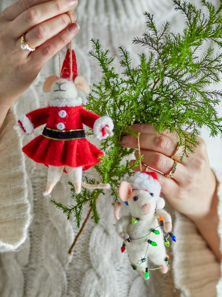 Peo Christmas ornament mouse 2 pieces - White-red - Bloomingville