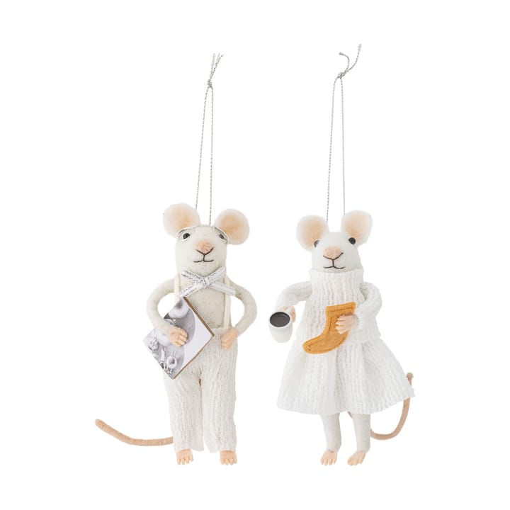 Peo Christmas ornament mouse 2 pieces - White - Bloomingville