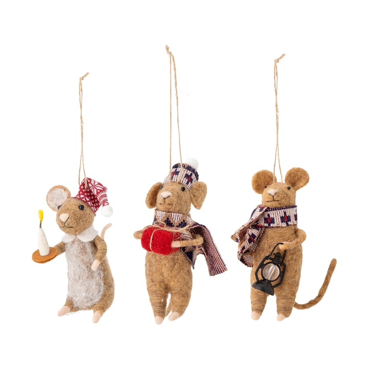 Peo Christmas ornament mouse 3 pieces - Brown - Bloomingville