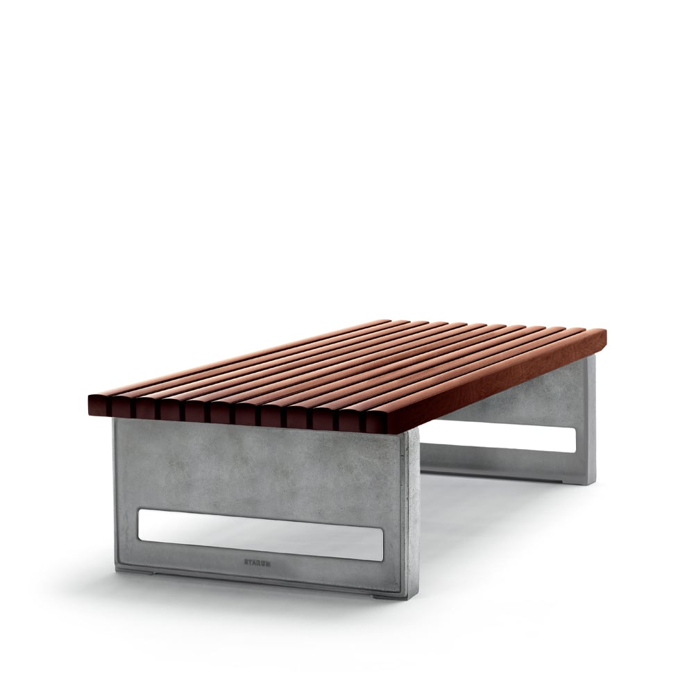 Byarums bruk Block bench Mahogany, wide, raw aluminum stand