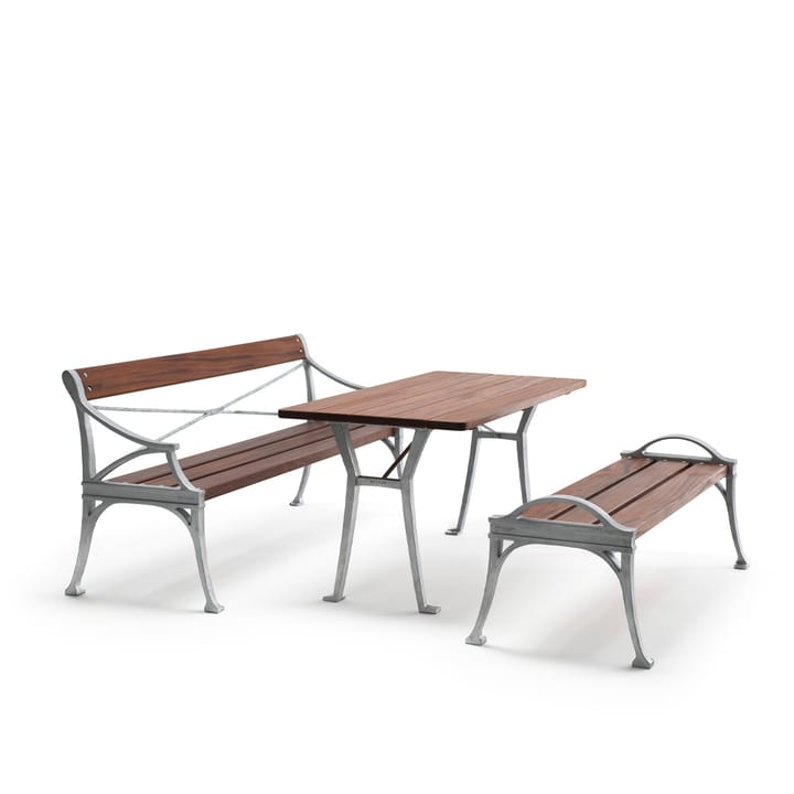 Lessebo bench, Mahogany, raw aluminum stand Byarums bruk