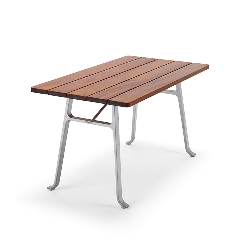 Byarums bruk Seriff table Mahogany oil, raw aluminum stand