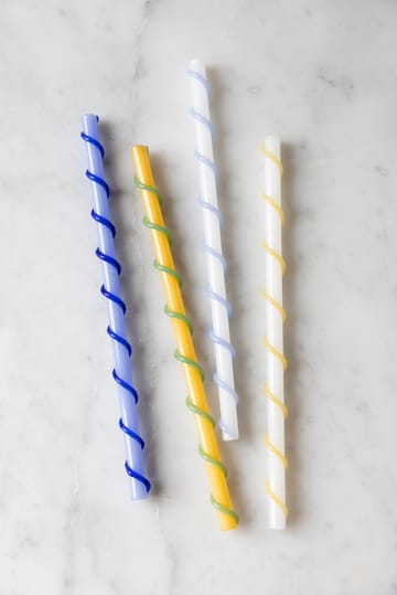 Celebrate straws long 20 cm 4 pieces - Blue-white-yellow-green - Byon