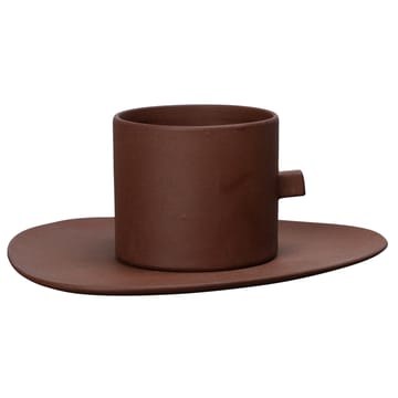 Clay coffee cup with saucer - Brown - Byon