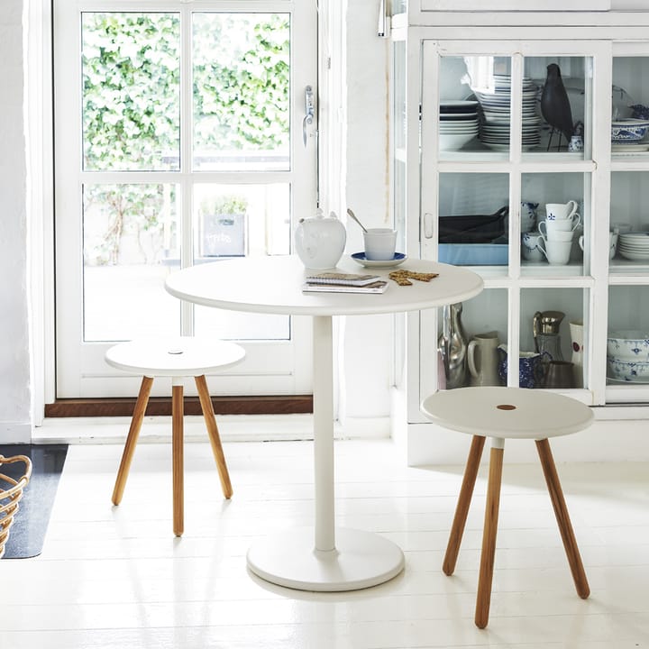 Area table/stool Ø40 cm, White, teak legs Cane-line