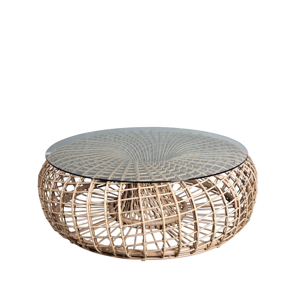 Cane-line Nest table/footstool Natural, large, incl. glass top