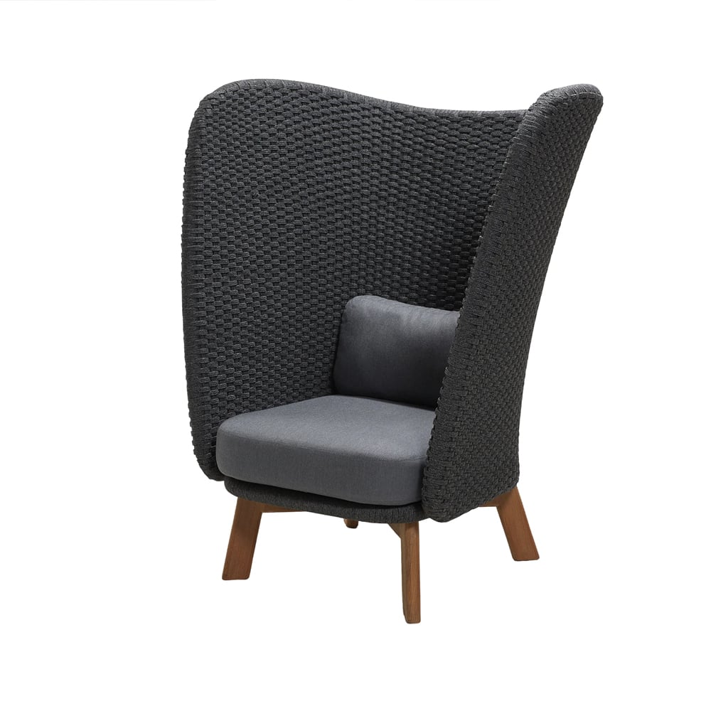 Cane-line Peacock Highback lounge armchair Cane-Line Natté dark grey, incl. grey cushions, legs in teak