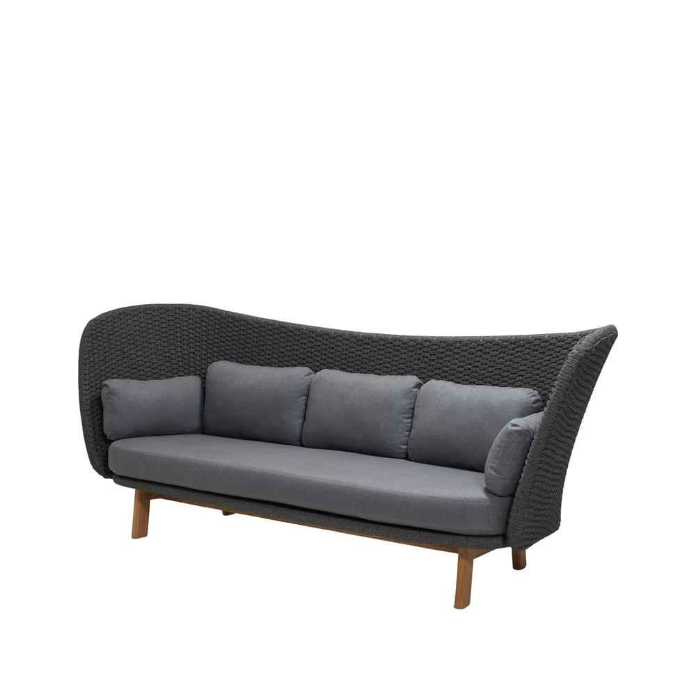 Cane-line Peacock Rope 3-seater sofa Cane-Line Natté dark grey, incl. grey cushions, legs in teak