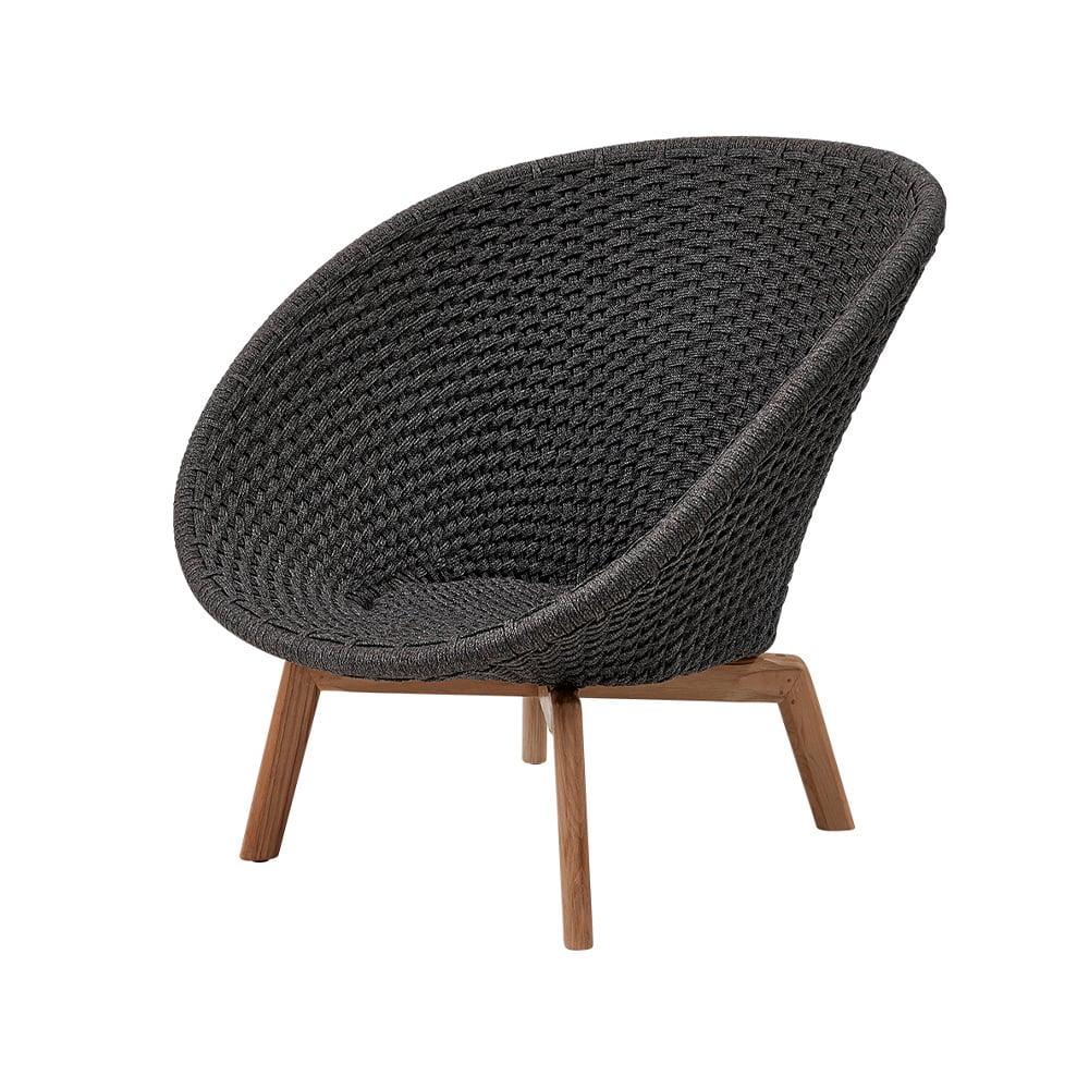 Cane-line Peacock Rope lounge armchair Dark grey, teak legs