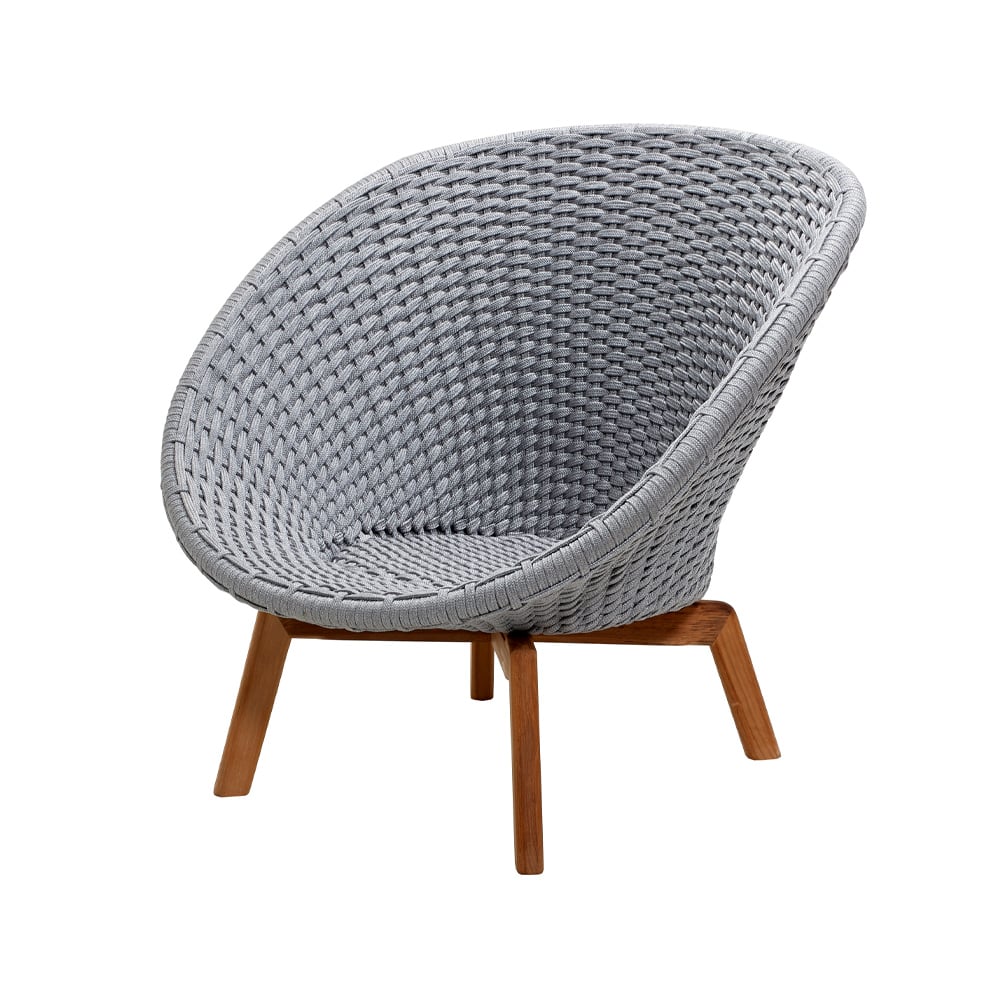 Cane-line Peacock Rope lounge armchair Light grey, teak legs