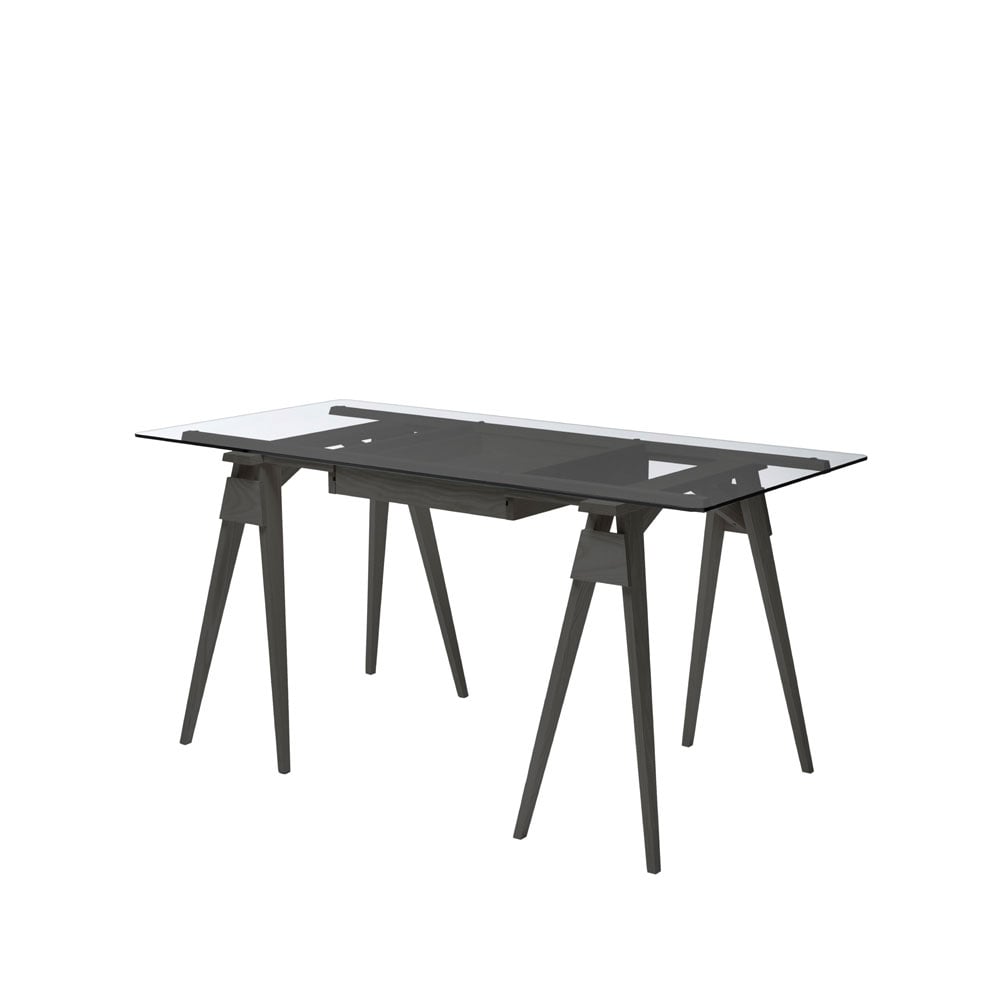 Design House Stockholm Arco desk Black lacquer, incl. box, glass tabletop