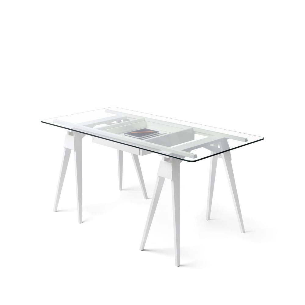 Design House Stockholm Arco desk White lacquer, incl. box, glass tabletop