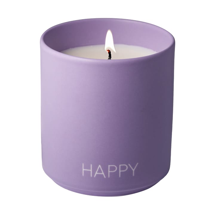 Scented candle large Ø8 cm, Happy-purple Design Letters