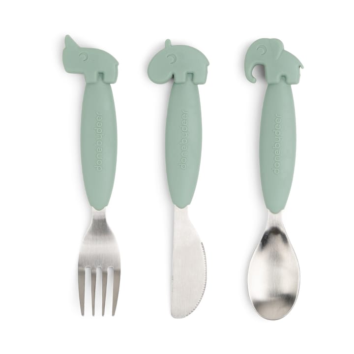 Deer Friends Easy-grip cutlery set 3 pieces - Green - Done by deer