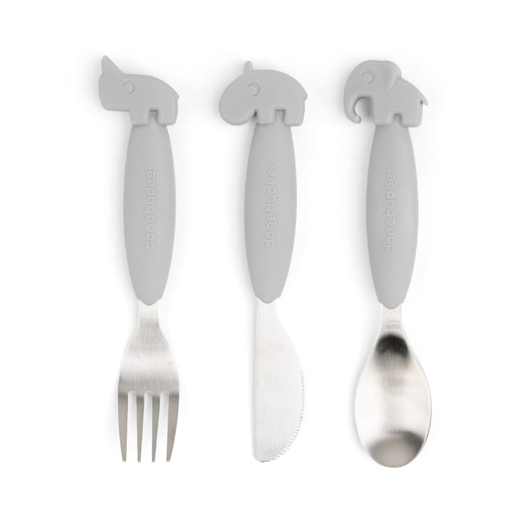 Deer Friends Easy-grip cutlery set 3 pieces, Grey Done by deer