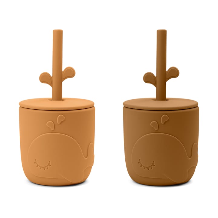 Wally mug with peekaboo straw 2-pack., Mustard Done by deer