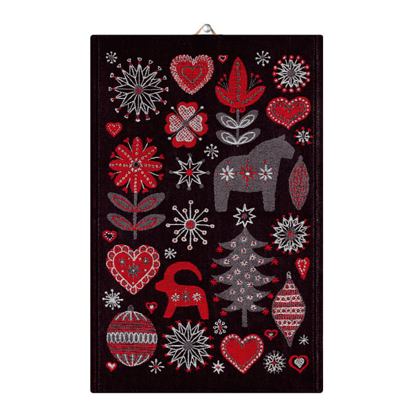 Ekelund Linneväveri Julnatt kitchen towel black | Scandinavian Design | Kitchen tea towels | Red