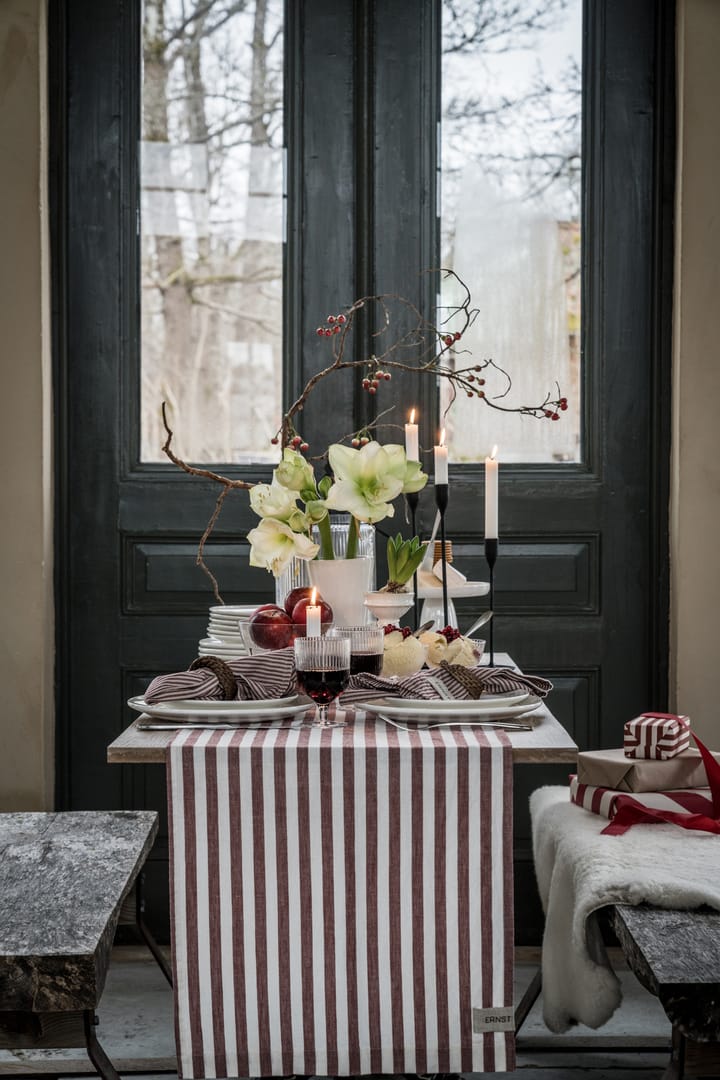 Ernst table runner wide stripes 45x250 - Red-white - ERNST