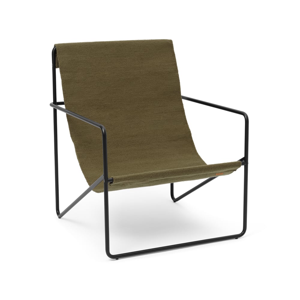 ferm LIVING Desert lounge chair Olive, black frame