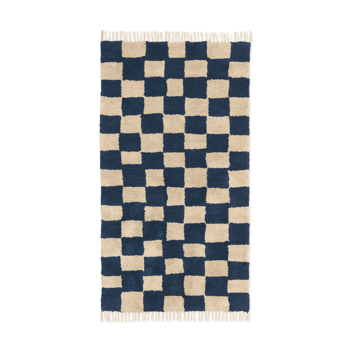 ferm LIVING Mara cotton rug 80x150 cm Deep Blue-Warm Sand