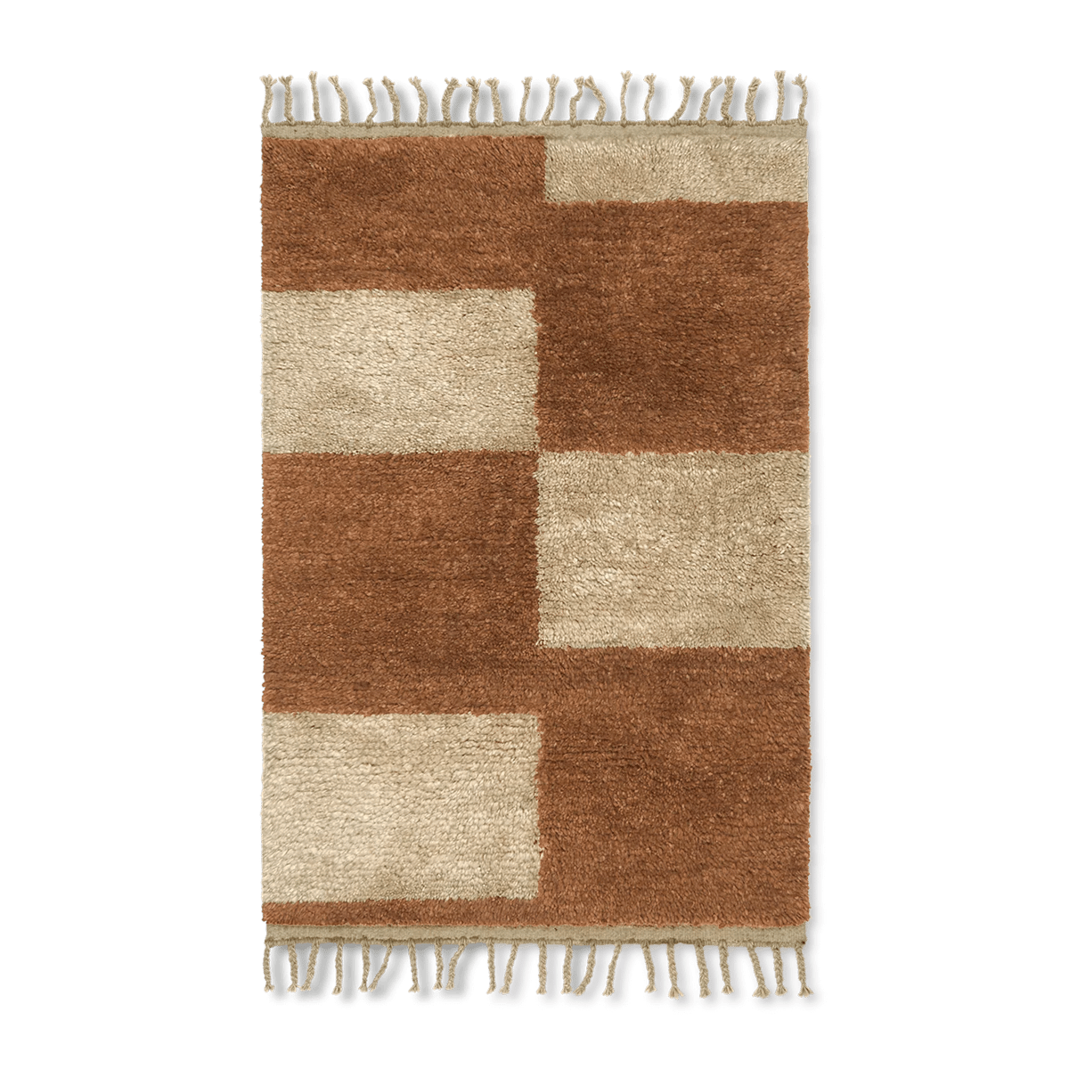 ferm LIVING Mara hand knotted rug  80x120 cm Dark Brick-off-white