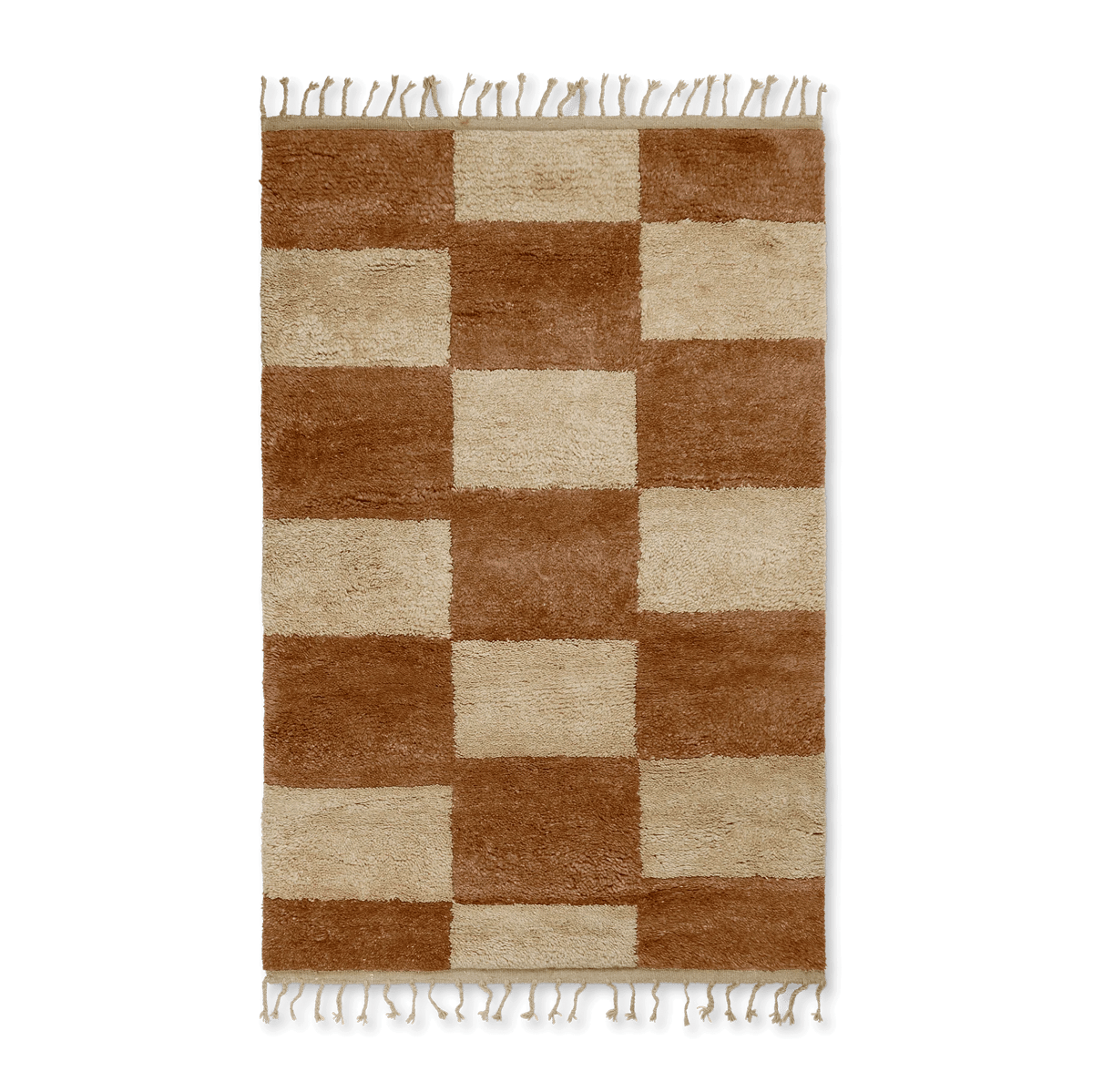 ferm LIVING Mara handknotted rug  120x180 cm Dark Brick-off-white