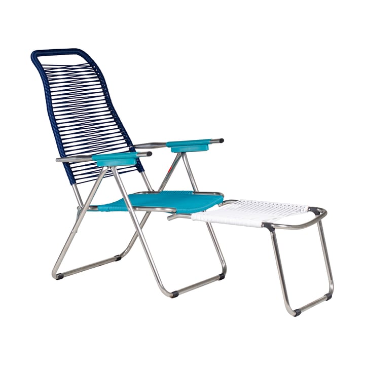 Spaghetti sun lounger with footrest, Multi-blue Fiam