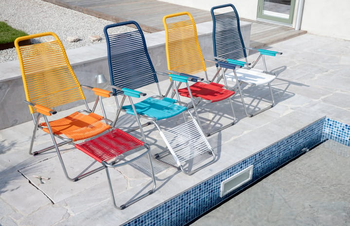 Spaghetti sun lounger with footrest, Multi-blue Fiam